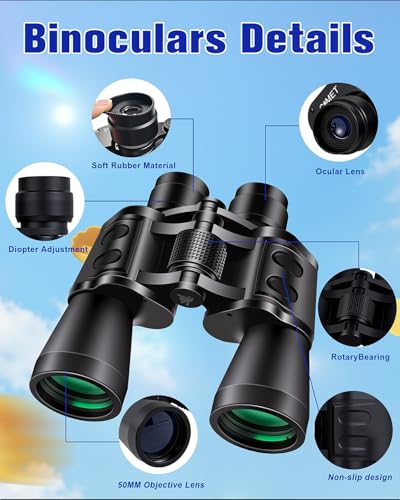 20x50 Binoculars for Adults High Powered | Compact Waterproof,HD Vision,Easy Focus,BAK4 Prism,for Bird Watching, Hunting,Cruise Ship, Travel,Sport Games