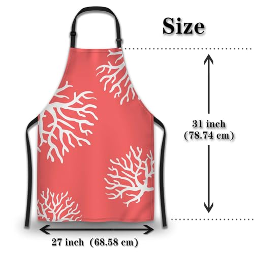 Chef Apron for Women Beach Coral Funny Aprons for Men for Kitchen Cooking Restaurant BBQ Painting Crafting 27” (W) x 31” (H), Waterproof Aprons - color: Beach Coral