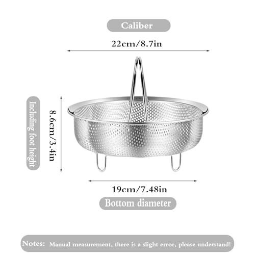 Food Grade Stainless Steel Steamer with Carrying Handle and Three-Legged Stand, Multi-functional Home Steamer and Drainer SUS304 Stainless Steel, Essential for Kitchen Cooking (8.7in)