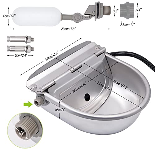 MINYULUA Heated Automatic Water Bowl Stainless Steel for Dogs Horse | Heated Water Bowl, Pet Thermal-Bowl, Constant Temperature Dispenser, Chew-Resistant, Save Effort and Time, Easy to Install