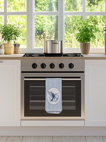 Chinoiserie Hummingbird Kitchen Towels, Hummingbird Gifts Hand Towels for Bathroom Kitchen, Grandmillennial Bird Blue and White Striped Decorative Dish Tea Towel Dishcloth649 - color: Hcolor010