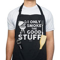VAGAVY 100% Cotton, Black Funny Aprons for Men, Dad, Husband - Birthday, Father’s Day Grilling Gifts for Papa, Husband. - color: I Only Smoke the Good Stuff - Black