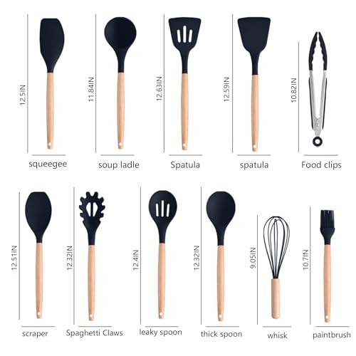 Cooking Utensils Set,19 Kitchen Set Utensils Set with 11 Pieces Spatula Cooking Utensils,Heat Resistant Silicone Utensils 6 Piece Sharp Knife Set 2 Pieces Utensil Cutting Board (Black 19 PCS Set) - color: Black 19 PCS Set
