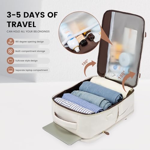 LOVEVOOK Travel Backpack for Women, 40L Carry On Backpack with 3 Packing Cubes,TSA Personal Item Travel Bag Airline Approved, Water Resistant Weekender Overnight Luggage Daypack, Fits 17 Inch Laptop - color: D-beige-brown, size: Large - 17.3 Inch - 40L -