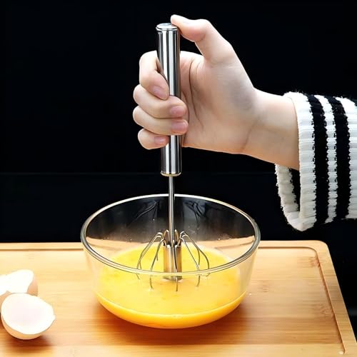 3 Pack Stainless Steel Egg Whisk, Hand Push Rotary Whisk Blender, Versatile Easy Whisk, Hand Push Mixer Stirrer for Beating Eggs, Frothing Milk, Blending, Mixing, Whipping Smoothies & Shakes