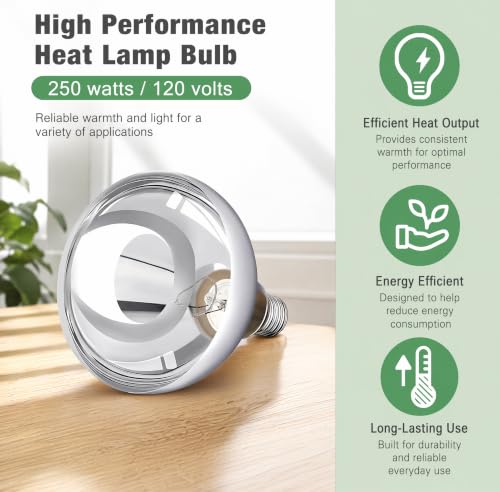 250W R40 Heat Lamp,Infrared Flood Incandescent Bulb E26 Chicken Brooder | 250W R40 infrared heat lamp,flood reflector,6000hr instant-on,dimmable,E26 base,for chicken brooder food bath therapy