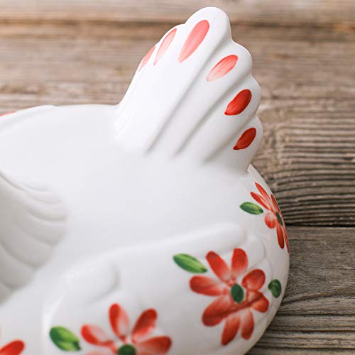 Kitchen Storage Metal Wire Egg Basket with Ceramic Farm Chicken Cover Fresh Egg Holder/Organizer Case/Container - color: red with black basket