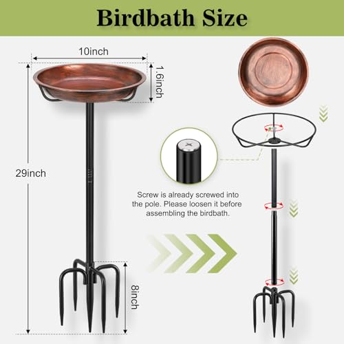 Gtongoko 10" Dia Bowl Small Metal Bird Bath for Outside Heavy Duty, 29" Height Bird Feeder Birdbaths for Outdoors, Garden Bird Bath Bowl with 5-prongs Base - size: 1.6″ depth bowl, 10″ dia