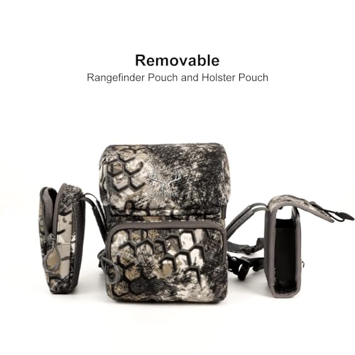 Binocular Harness Chest Pack: Bino Case with Rangefinder Pouch | Silent magnetic lid, one-handed access, removable pouches, rain cover, MOLLE webbing for Hunting Hiking Bird Watching - color: Camo, size: Large