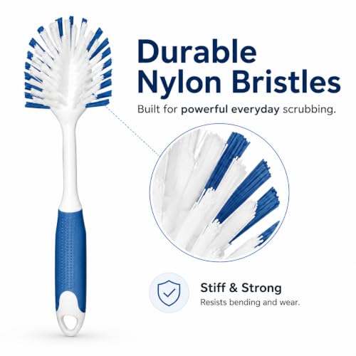 2-Pack Dish Brushes with Scraper, Durable Nylon Bristles Kitchen Scrub Brush, Dish Scrubber with Handle for Pans, Sink, Bathroom | Durable Bristles, Kitchen Scrub Brush, Dish Scrubber with Handle for Pans, Sink, Glasses