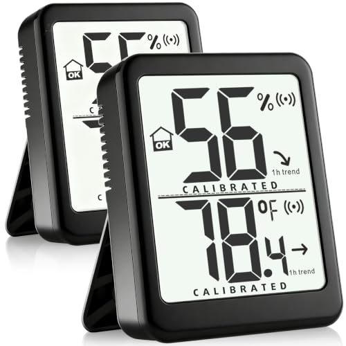 2 Pack Room Thermometer Small Hygrometer Indoor Humidity Monitor Sensor, Digital Temperature and Humidity Meter Gauge for Home, Baby Nursery, Reptile, Greenhouse - Battery Included