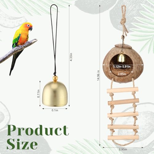 Briwooody Coconut Shell Bird Nest House Breeding Bed Nestingand Anti-Pecking Bite with Natural Coir Fiber Bird Nest Toy Bell for Parrot Budgie Parakeet Cockatiel Conure Lovebird Canary Finch(Classic) - style: Classic