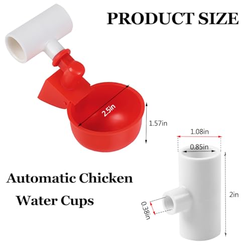 12 Pack Chicken Waterer Cups with Tee, Automatic Chicken Water Feeder Chicken Water Bowls Poultry Water Feeder Kit for Chicks, Duck, Goose, Turkey and Bunny（12 Tees + 12 Cups）