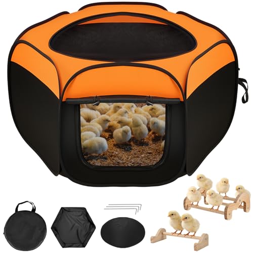 Brooder Box for Chicks, Pop-Up Chicken Brooder Playpen with Dual Doors | Includes Mesh Top Cover and Waterproof Mat, Portable Enclosure for Chicks, Ducklings, and Quail, Holds Up to 15 Chicks