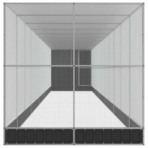Steel Aviary with Extension, Silver, 489.8x79.9x85 in | Galvanized Steel Frame, Lockable Door, Steel Mesh Grid, Suitable for Birds Rabbits Chickens - size: 489.8" x 79.9" x 85"