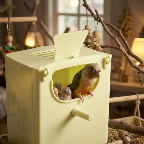 Zerodeko 4-Pack Bird Breeding Boxes Hanging Nesting Houses for Small Birds Finches Sparrows Parakeets Lovebirds with Easy Clean Design and Durable Construction 5.11X5.11X3.93 Inches
