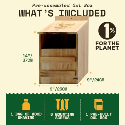 Barn Owl Nesting Box - Large, Cedar, Preassembled, Easy-Hang | Traditional Cedar Wood Owl Box with front-access door for easy cleaning, attracts screech owls and backyard birds.