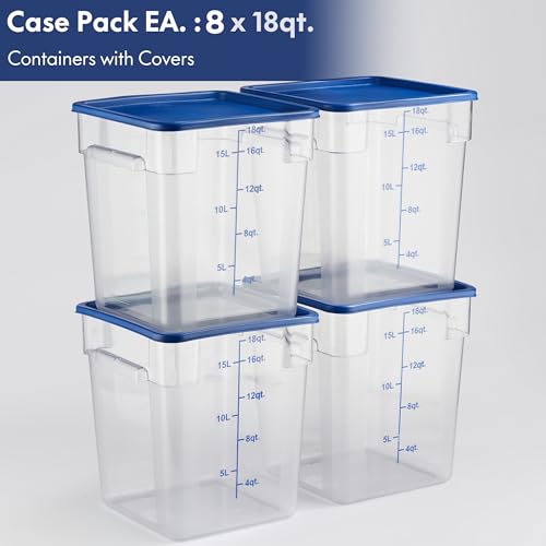 8-Pack 18 Qt NSF Clear Polycarbonate Food Storage Containers with Blue Lids - Square, Commercial-Grade, Freezer & Dishwasher Safe, Stackable - color: 18.0 Qt 8-Pack(Blue Lids)