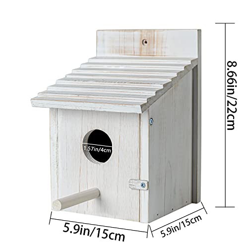 Wooden Bird House for Outside with Perch - Weatherproof Hanging Birdhouse for Finches, Bluebirds, Cardinals - Outdoor Garden Birdhouse with Easy Clean Design - color: White