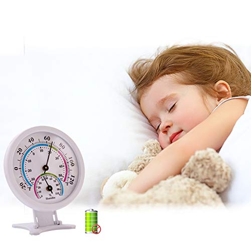 Mini Indoor Thermometer Hygrometer Analog 2 in 1 Temperature Humidity Monitor Gauge for Home, Room, Outdoor, Offices, Display Mechanical Diameter 75mm (No Battery Needed)-White - color: White 1 Pack