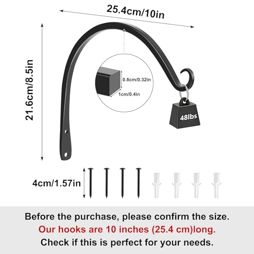 Gtongoko 10" Outdoor Plant Hanger Wall Bracket, Heavy Duty, 2 Pack | 48lb Capacity,Rust-Resistant Finish,Easy Installation,Fit Hanging Baskets,Ideal for Bird Feeders & Lanterns - size: 10 Inch, style: C-shape
