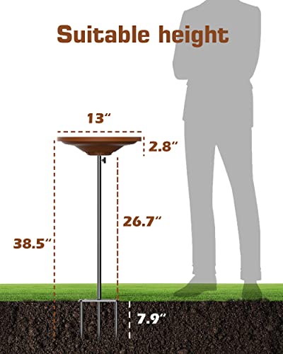 Bird Baths for Outdoors, Detachable Birdbaths for The Garden Clearance, Freestanding Bird Baths for Outdoors Heavy Duty, Bird Bath Bowl Spa & Birdfeeder with Metal Stake Stand, Circle Shape (Brown) - color: Brown
