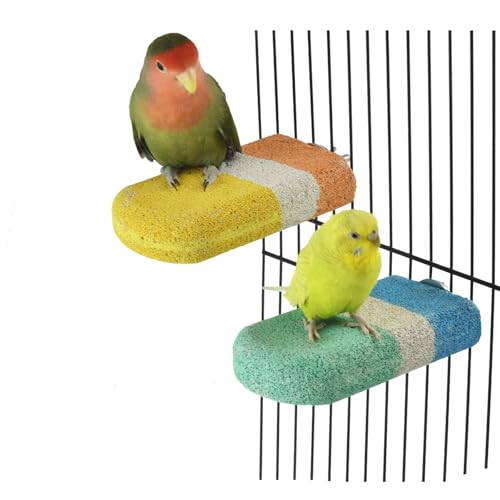 2pcs Bird Beak Grinding Calcium Stone Perch Parakeet Chewing Toy Lava Stand | Cockatiel Chicken Foot Claws Nail Trimmer,Parrot Cage Platform,Volcanic Rock Mineral Block,Small Medium Budgies Conures Rats
