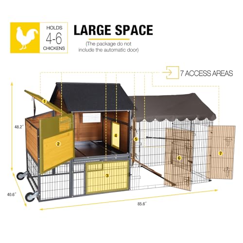 Aivituvin Large Chicken Coop Mobile Hen House with Wheels Strong Iron Frame Poultry Cage with Run Nesting Box, Duck Coop with Waterproof Rain Cover,85"