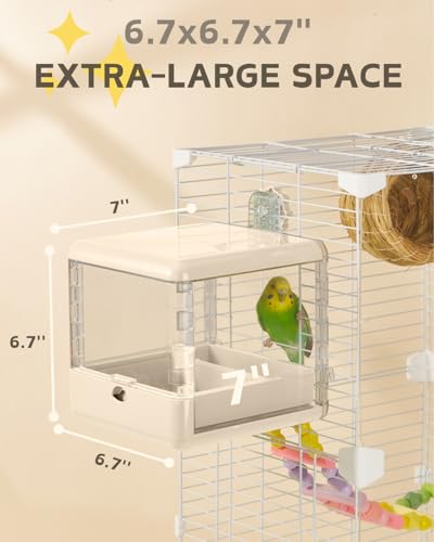 septillar Bird Feeder and Bath for Cage, Hanging Bird Bathtub Bath Shower Box Bowl, Bird Cage Accessories Suitable for Small Medium Birds, Parrots, Lovebirds, Finches, Parakeets, Mannikin (White) - color: White