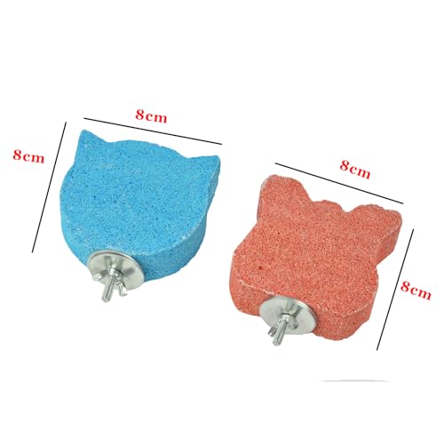 2Pcs Bird Beak Grinding Stone Perch Parrot Calcium Chewing Claw Trimmer Toy | Bird Cage Natural Volcanic Rock Mineral Platform Stand, Chinchillas Rabbits Lava Blocks Chews for Teeth, Small Medium Parrots