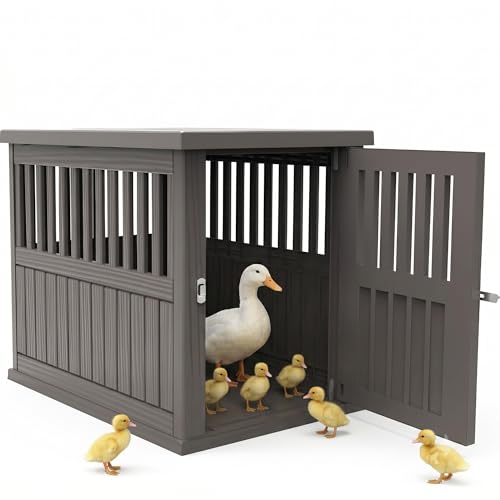 Vixzen Outdoor Duck House, PP Resin Poultry Shelter, Gray | Versatile, Visible Railing with Stainless Steel Lock, Top Storage Space, Ideal for Patios, Farms - color: Gray, size: 29.7"L x 21.3"W x 25.3"H