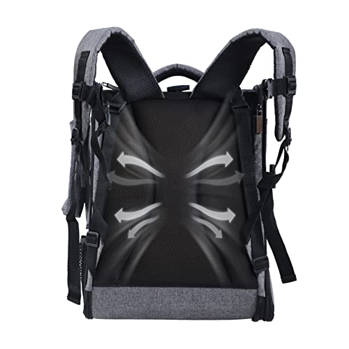 Petsfit Bird Carrier Medium Size with Stainless Steel Bowl, Parrot Backpack Includes Slide Tray for Easy Cleaning, 13" x 10" x 16" - color: Grey A, size: 13"L x 10"W x 16"H
