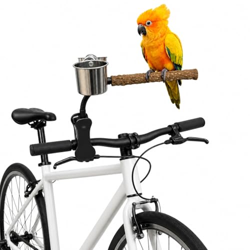 Bird Perch Stand with Clip and Food Bowl for Trash Can, Adjustable & Portable Parrot Stand, Bendable Bird Training Perch for Cockatiels, Conures, Lovebirds and Medium & Small Parrots