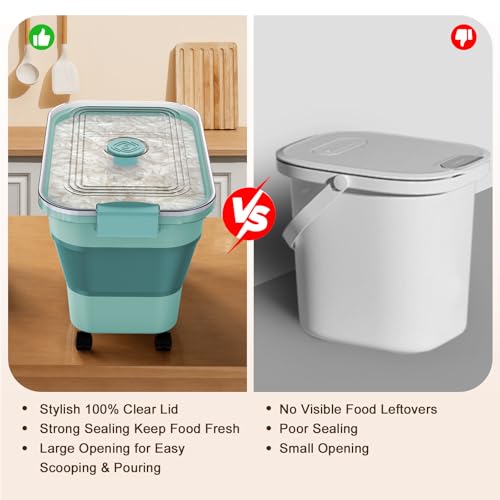 Rice Storage Container, Collapsible Airtight Food Storage Containers 20-30lbs with Clear Lid and Wheels, Rice Dispenser with Scoop for Flour Cereal Pasta Grain, Cat Pet Bird Dog Food Storage Container - size: 15-30 Lbs