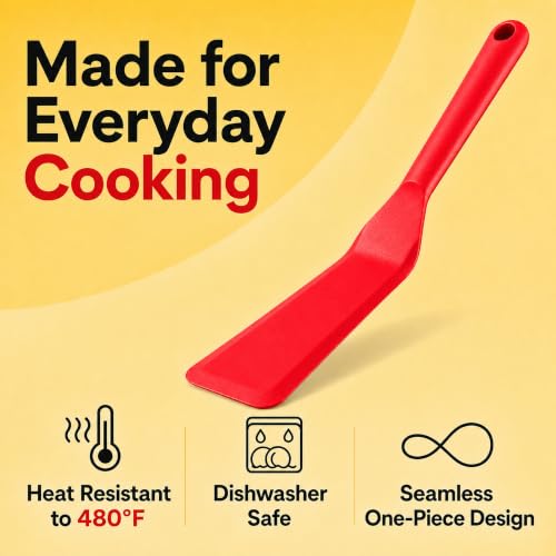 Pancake Flipper Spatula - Non-Stick - Heat Resistant Egg Spatula for Kitchen Uses, Baking, Cooking, and Mixing - Red - color: Red