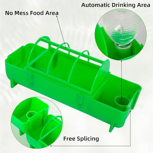 4PCS 2-in-1 Chicken Feeder and Waterer Set No Waste | Spliceable No Waste Quail Feeder, Automatic Waterer,Chick Feeder,Chick Coop Accessories for Chicken, Ducks, Quail and Pigeons - color: Green