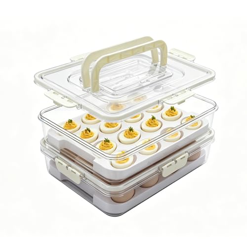 2 Pack Original Deviled Egg Platter Containers with Lid & Handle (White) | Removable Deviled Egg Carrier, 32 Extra-Deep Egg Wells, BPA-Free Thick Plastic, Portable Tray for Easter Potluck Party Picnic - color: Crystal Clear 2 Pack