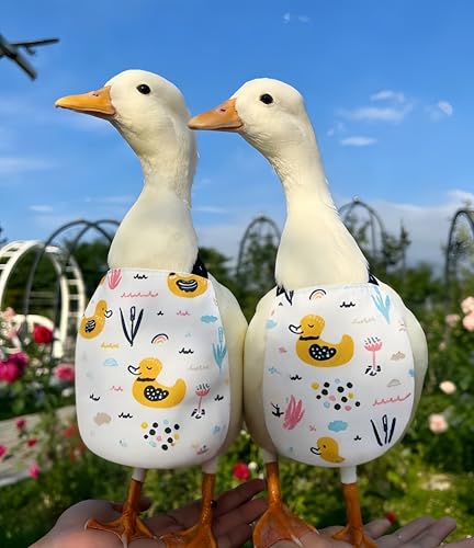 Chicken Diapers for Hens, Roosters, Diapers for Ducks, Ducklings, Reusable Pet Diaper with Bow Ties Waterproof Poultry Nappies for Geese Pet Ducks-White Duck,L - size: L