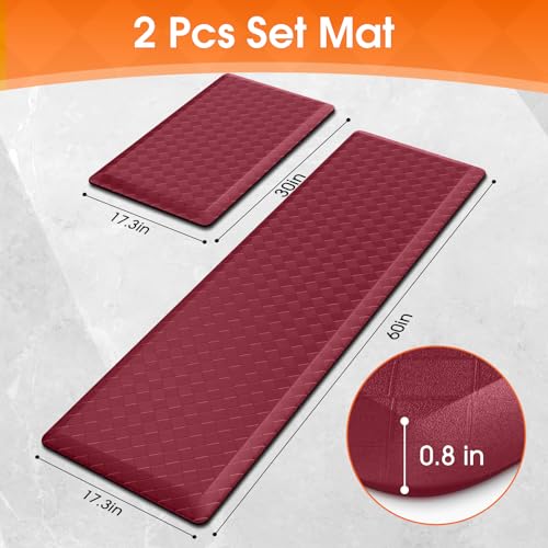 TranquilRelax 4/5 Inch Cushioned Anti Fatigue Kitchen Mats for Floor, Burgundy - color: Burgundy, size: 2-Piece | 28"+59" | Extra Thick