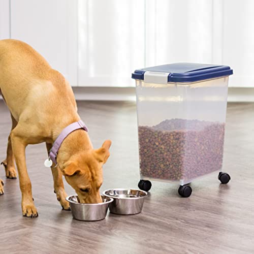 IRIS USA Dog Food Storage Container, Up to 30 lbs, Navy, Made in USA | Wheels for Mobility, Airtight Seal, BPA-Free, Best for Bird Seed, Cat food, Cat Litter, Chicken Feed, Pellets - color: Navy, size: 30 lbs