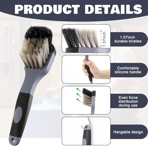 2 Pack 10" Horse Bucket Brush, Horse Bucket and Trough Scrub Brush, Water Buckets Brushes for Livestock Farm Equine Water Buckets Feed Trough Non Slip Grip Durable Synthetic Fiber Black Gray