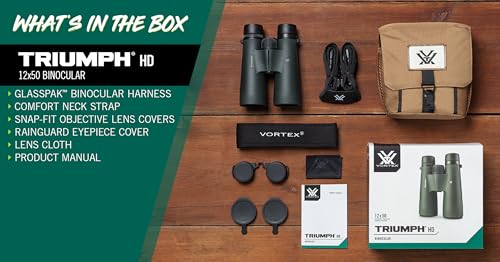 Vortex Triumph HD 12x50 Binoculars | HD Optics, Tripod Adaptable, Waterproof, Fogproof, Shockproof, Included Glasspak Harness - Unlimited, Unconditional Warranty - color: Green, size: 12x50