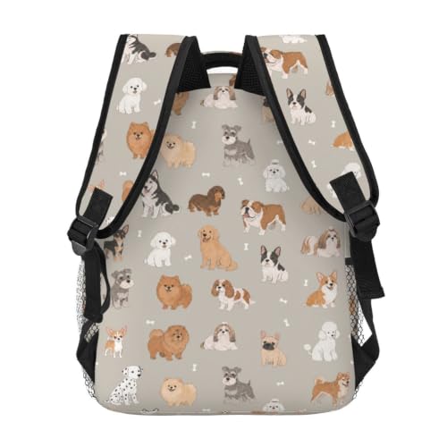 Fiokroo Cute Dogs Animal Backpack School Bag For Students Teens Men Women Laptop Backpacks Travel Daypack Bag With Multiple Pockets - color: Cute Dogs（grey）
