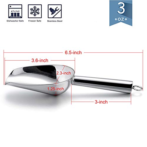 E-far Mini Ice Scoop Set of 2, 3 Ounce Stainless Steel Scoops for Freezer | Ideal for Ice Cube/Candy/Flour/Sugar, Metal Utility Scoop for Canister/Baking/Kitchen Pantry, Rust Proof & Dishwasher Safe - color: Silver