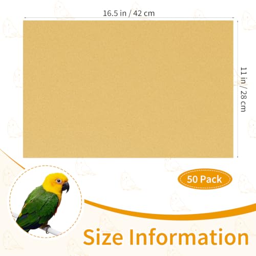 50 Pack Gravel Liner Calcium Paper for Bird Cage | 11" x 17" Cuttable Parrots Sandpapers Cushion Pad, Pet Bedding Accessories for Birdcage in Sea Sand
