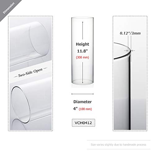 WGVI Hurricane Candle Holder Sleeve, Wide 4", Height 12", Clear Glass Cylinder Candleholder, Chimney Tube, Open Ended Candle Shade, 6 Pieces Bulk - size: 4"x12"H