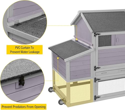 Aivituvin Expandable Mobile Chicken Coop with Wheels for 4–6 Chickens, Reinforced Nesting Box, Full-Cover UV Roof, Weatherproof Outdoor Hen & Duck House with Metal Tray, 77" L x 33.3" W x 46.5" H - color: Grey, size: 77"L x 33.3"W x 46.5"H