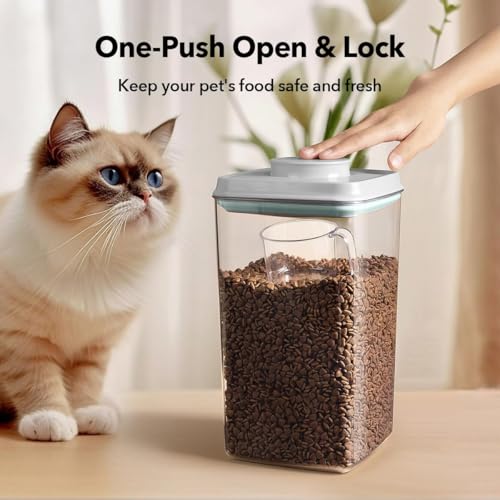 Dog Food Storage Container, 4L/4.2 Qt Airtight Pet Canister with One-Touch Lid, 130ml Scoop, BPA-Free Stackable Clear Kibble Holder for Kibble, Cat Food and Treats - size: 4Qt