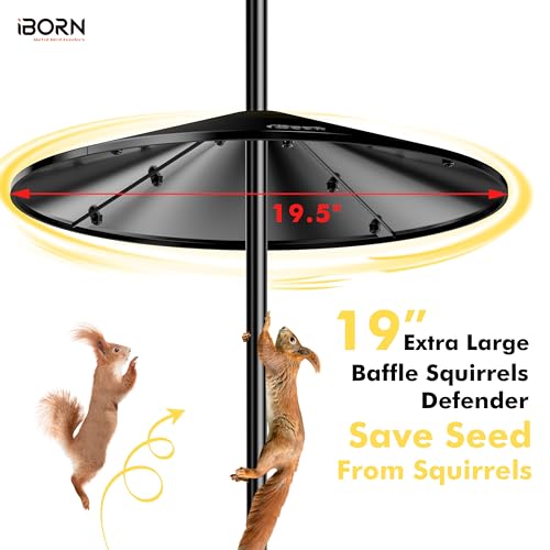 iBorn Smart Bird Feeder Pole with Squirrel Baffle, 63" Camera Bird Feeder Birdhouse Pole & 19.5”Oversized Baffle, Mounting Kit for Camera Feeder Stand for Outside+2Hooks(Feeders NOT Included) - size: Camera Bird Feeder Pole+2 Hooks+19.5" Baffle