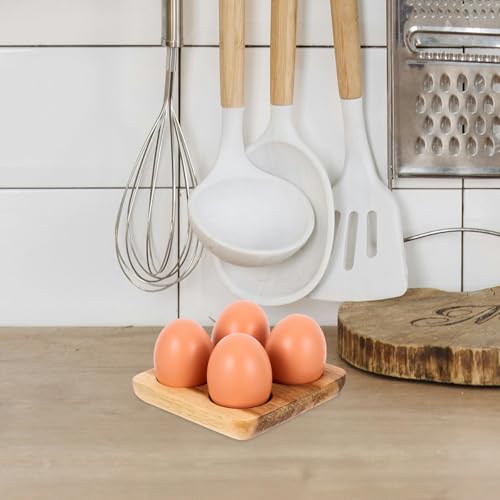 Wooden Egg Tray, Rustic 4 Egg Holder Chicken Eggs Display Tray Suqare for Refrigerator Kitchen Display or Storage
